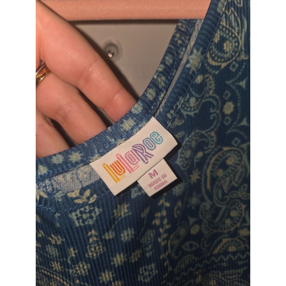 LuLaRoe Womens Sz M Blue Paisley Wide Leg Jumpsuit Western Cowboy Rodeo Stretch - Picture 6 of 7